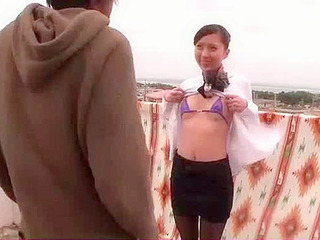 Racy nippon teen banging hard outdoors